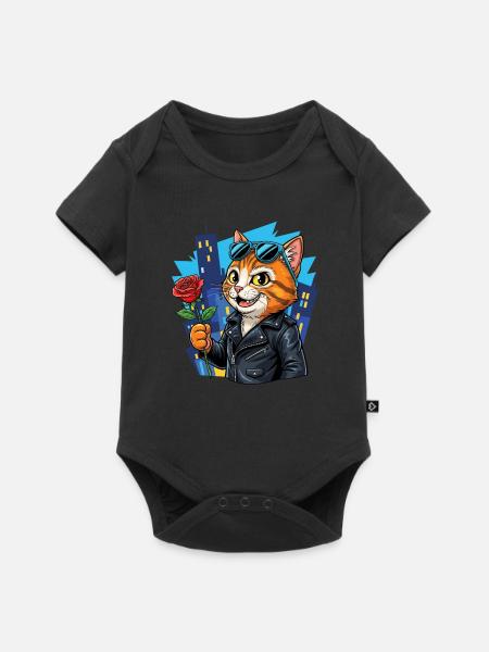 Cool Cat with Rose – Charm Offensive! - Baby Premium short-sleeve bodysuit - black