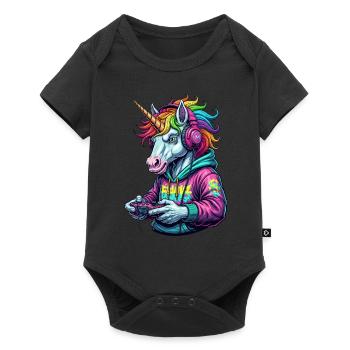 Unicorn Gamer: Retro gamer fun! - Baby Premium short-sleeve bodysuit - black - Front