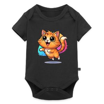 Fluffy messenger of good luck: Cute cat with googly eyes - Baby Premium short-sleeve bodysuit - black - Front
