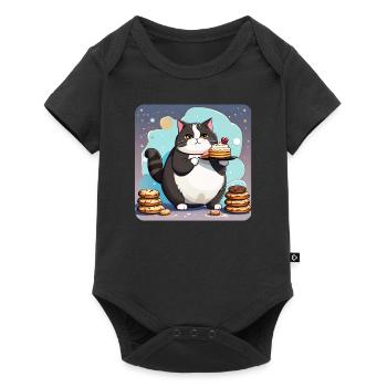 Cute Fat Cat with Cup Cake - Baby Premium short-sleeve bodysuit - black - Front