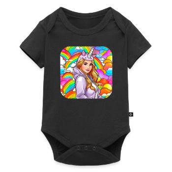 Jolie fille d’anime avec un sweat à capuche licorne - Body à manches courtes Premium Bébé - noir - Devant