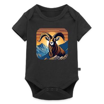 Proud ibex with alpine panorama - Baby Premium short-sleeve bodysuit - black - Front