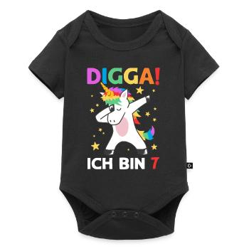 Digga Ich Bin 7 Jahre 7. Geburtstag Einhorn - Baby Premium Kurzarmbody - Schwarz - Vorne