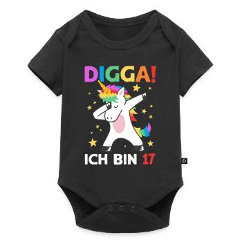 Digga Ich Bin 17 Jahre 17. Geburtstag Einhorn - Baby Premium Kurzarmbody - Schwarz - Vorne