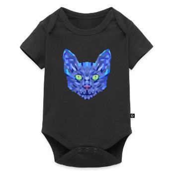 Chat Bleu Polygonal - Body à manches courtes Premium Bébé - noir - Devant