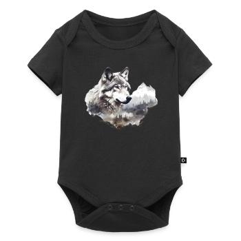 Wolf with mountains - Baby Premium short-sleeve bodysuit - black - Front