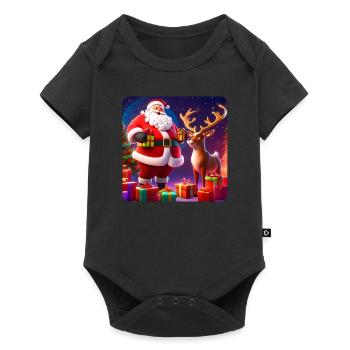 Gros Père Noël et rennes mignons - Body à manches courtes Premium Bébé - noir - Devant