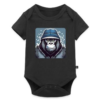 Gorille cool avec chapeau d’hiver - Body à manches courtes Premium Bébé - noir - Devant