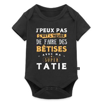 Bêtise avec ma super tatie - Cadeau humour enfant - Body à manches courtes Premium Bébé - noir - Devant