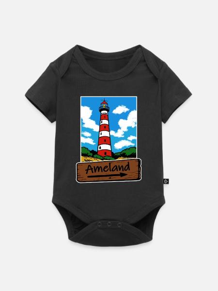 Ameland Leuchtturm Urlaub - Baby Premium Kurzarmbody - Schwarz