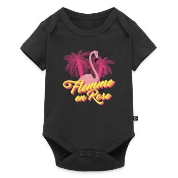 Flemme en Rose, Flamant Rose - Jeu de mots Humour - Body à manches courtes Premium Bébé - noir - Devant