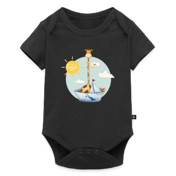 Hello Bodensee – Giraffe und Vogel auf hoher See - Baby Premium Kurzarmbody - Schwarz - Vorne