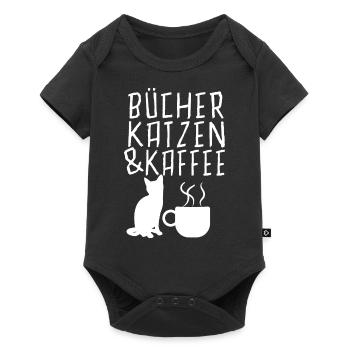 Buecher Katzen und Kaffee Cooler Spruch Lustig - Baby Premium Kurzarmbody - Schwarz - Vorne