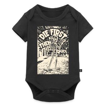 | skeleton on skateboard THE FIRST - THEN QUIT - Baby Premium short-sleeve bodysuit - black - Front
