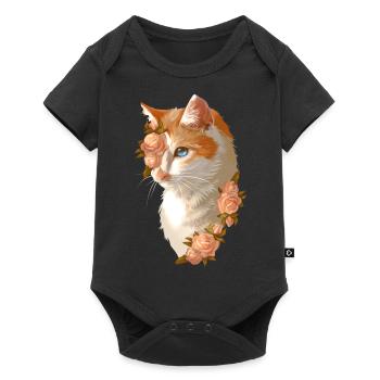 Rote Katze Rosen Blumen Brightheart Lichtherz - Baby Premium Kurzarmbody - Schwarz - Vorne