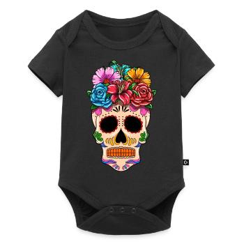 Jour du Mort Crâne Flora Ornement Fleur - Body à manches courtes Premium Bébé - noir - Devant