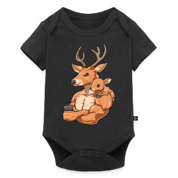 Hirsch mit Kind für einen Hirsch Liebhaber - Baby Premium Kurzarmbody - Schwarz - Vorne