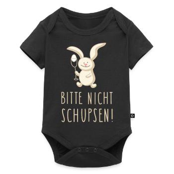 Hase, Ei und Spruch - Baby Premium Kurzarmbody - Schwarz - Vorne