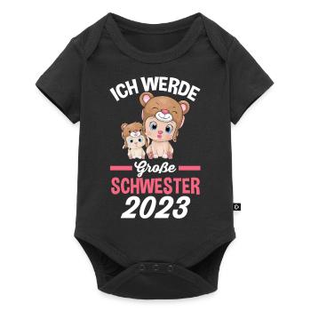 Ich werde große Schwester 2023 Katzen - Baby Premium Kurzarmbody - Schwarz - Vorne