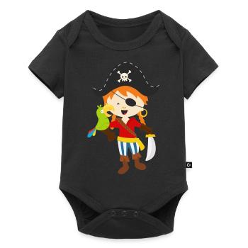 Pirat und Papagei - Baby Premium Kurzarmbody - Schwarz - Vorne