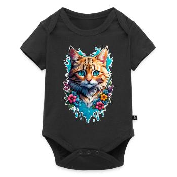 chat et fleur aquarelle - Body à manches courtes Premium Bébé - noir - Devant