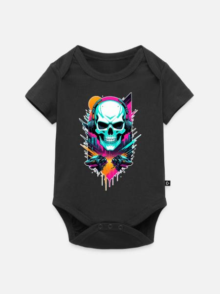 Totenkopf Steampunk Neon - Baby Premium Kurzarmbody - Schwarz