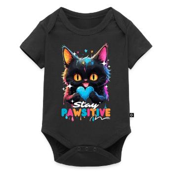 Chat kawaii - Coulures multicolores stay pawsitive - Body à manches courtes Premium Bébé - noir - Devant