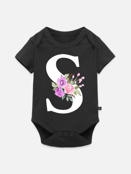 Lila Blumenbuchstabe S - Baby Premium Kurzarmbody - Schwarz