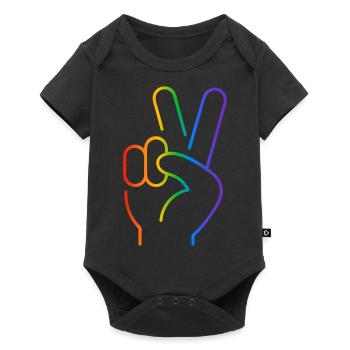 Peace sign 2 fingers rainbow - Baby Premium short-sleeve bodysuit - black - Front