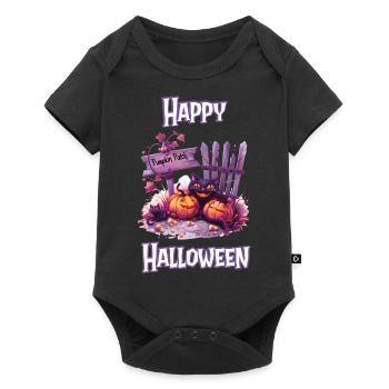 Halloween - Joyeux Halloween Citrouille Patch avec des chats - Body à manches courtes Premium Bébé - noir - Devant