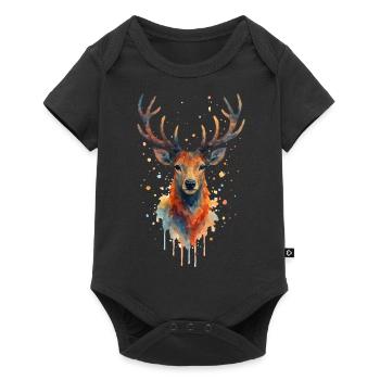 hirsch aquarell - Baby Premium Kurzarmbody - Schwarz - Vorne