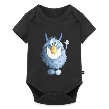 Monstre grimaçant bleu - Body à manches courtes Premium Bébé - noir - Devant