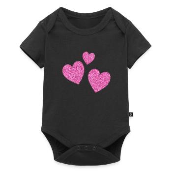 3 pink glittering hearts heart - Baby Premium short-sleeve bodysuit - black - Front