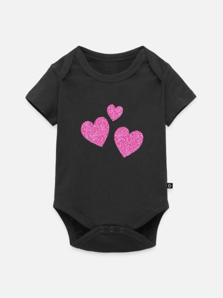3 pinke glitzernde herzen herz - Baby Premium Kurzarmbody - Schwarz
