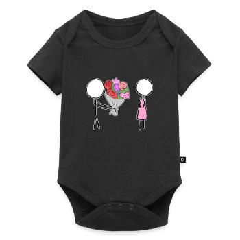 valentinstag romantisch blumen schenken pärchen li - Baby Premium Kurzarmbody - Schwarz - Vorne