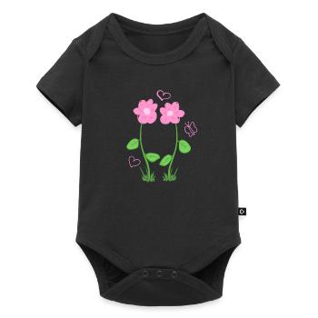 pink flowers heart couple valentine's day - Baby Premium short-sleeve bodysuit - black - Front