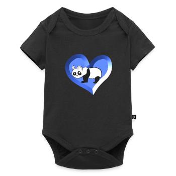 blue panda cartoon heart love bear - Baby Premium short-sleeve bodysuit - black - Front