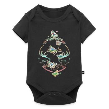 Butterflies Tendrils Ornaments Patterns - Baby Premium short-sleeve bodysuit - black - Front