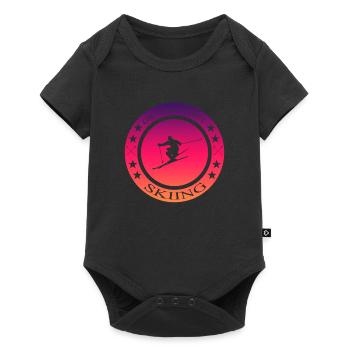 Okay but first skiing - Baby Premium Kurzarmbody - Schwarz - Vorne