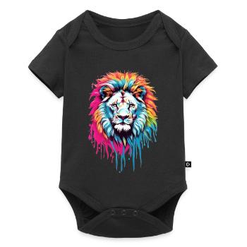 Bunter Löwenkopf - Baby Premium Kurzarmbody - Schwarz - Vorne