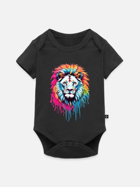 Bunter Löwenkopf - Baby Premium Kurzarmbody - Schwarz