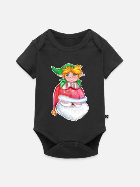 Kawaii Santa & Elf - Baby Premium Kurzarmbody - Schwarz