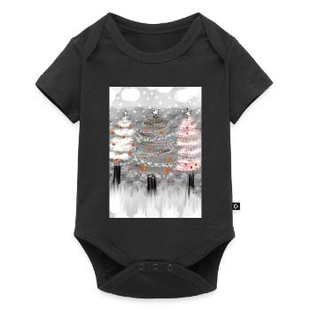 Festliche Weihnachtsbaum-Dekorationen - Baby Premium Kurzarmbody - Schwarz - Vorne