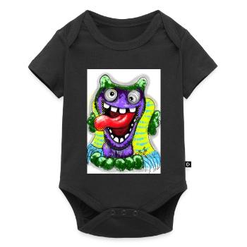 Bunter Cartoon Monster mit Riesenzunge - Baby Premium Kurzarmbody - Schwarz - Vorne