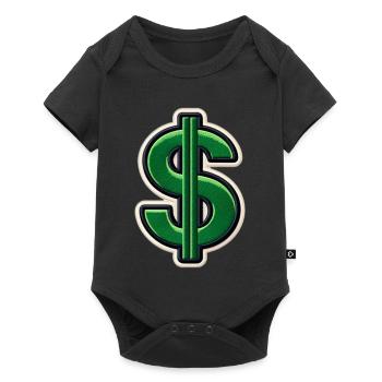 Grüner Dollar-Patch Stickerei - Baby Premium Kurzarmbody - Schwarz - Vorne
