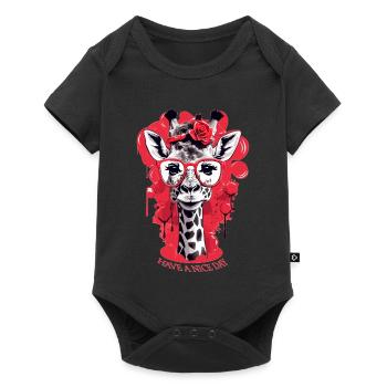 Girafe mignonne avec des lunettes - Body à manches courtes Premium Bébé - noir - Devant