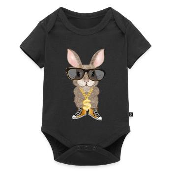 cute bunny as hip hopper with cool glasses - Baby Premium short-sleeve bodysuit - black - Front
