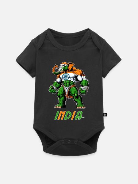Indien Elefant Flaggen Design - Baby Premium Kurzarmbody - Schwarz