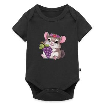 Kawaii chinchilla with red grapes and roses - Baby Premium short-sleeve bodysuit - black - Front