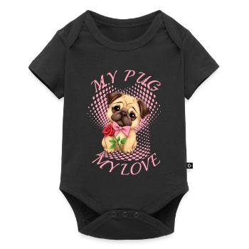 Mops Hund - Baby Premium Kurzarmbody - Schwarz - Vorne